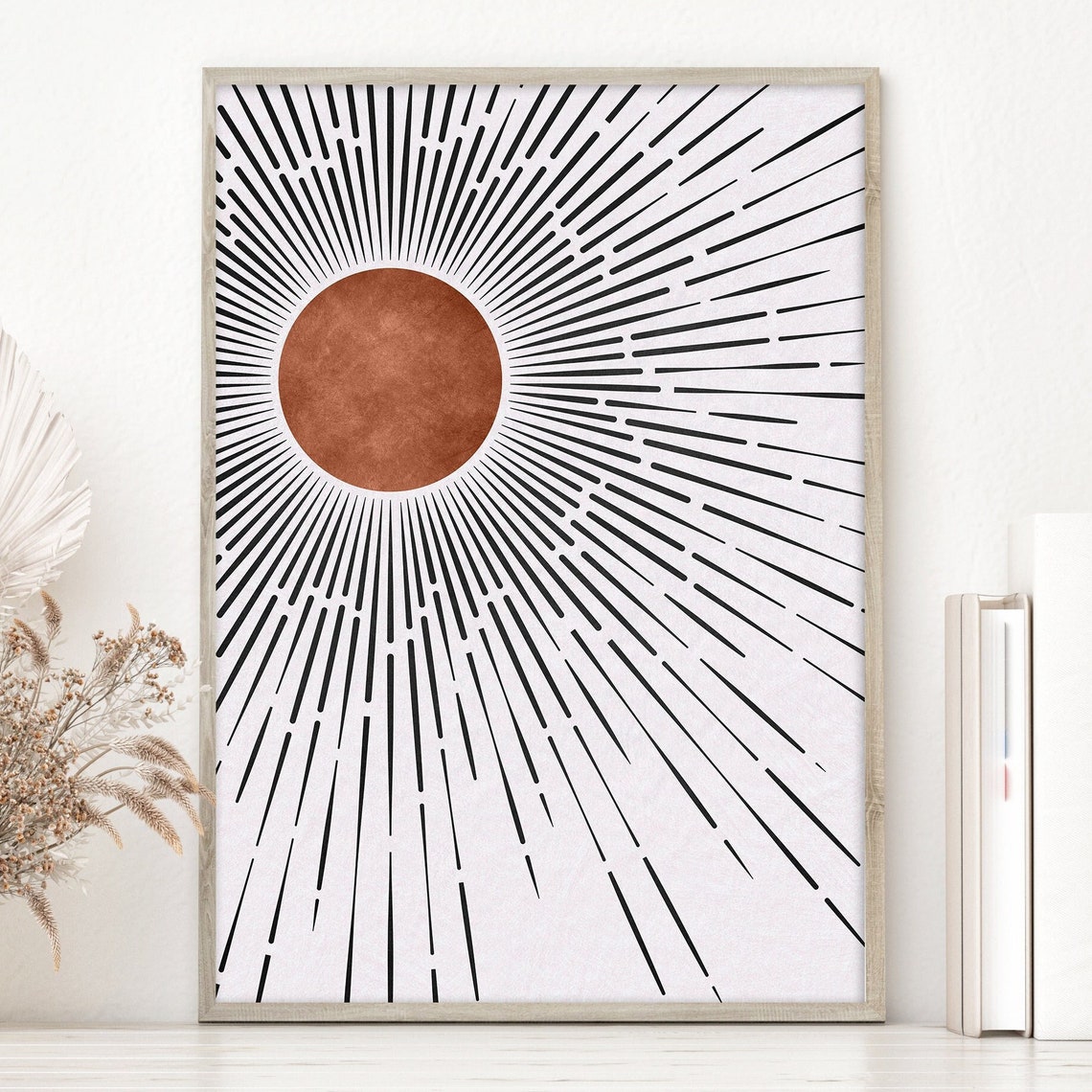 Terracotta Sunburst Line Art Mid Century Modern Minimal Poster