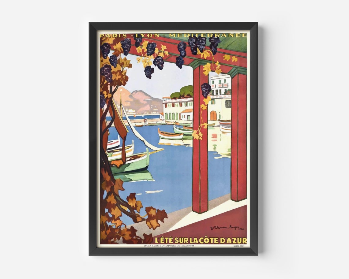 Lete Sur La Cote Dazur Vintage Travel Poster Cannes Print French Wall Art French Riviera Afiche Cannes Large Cote D Azur Print - Image 4