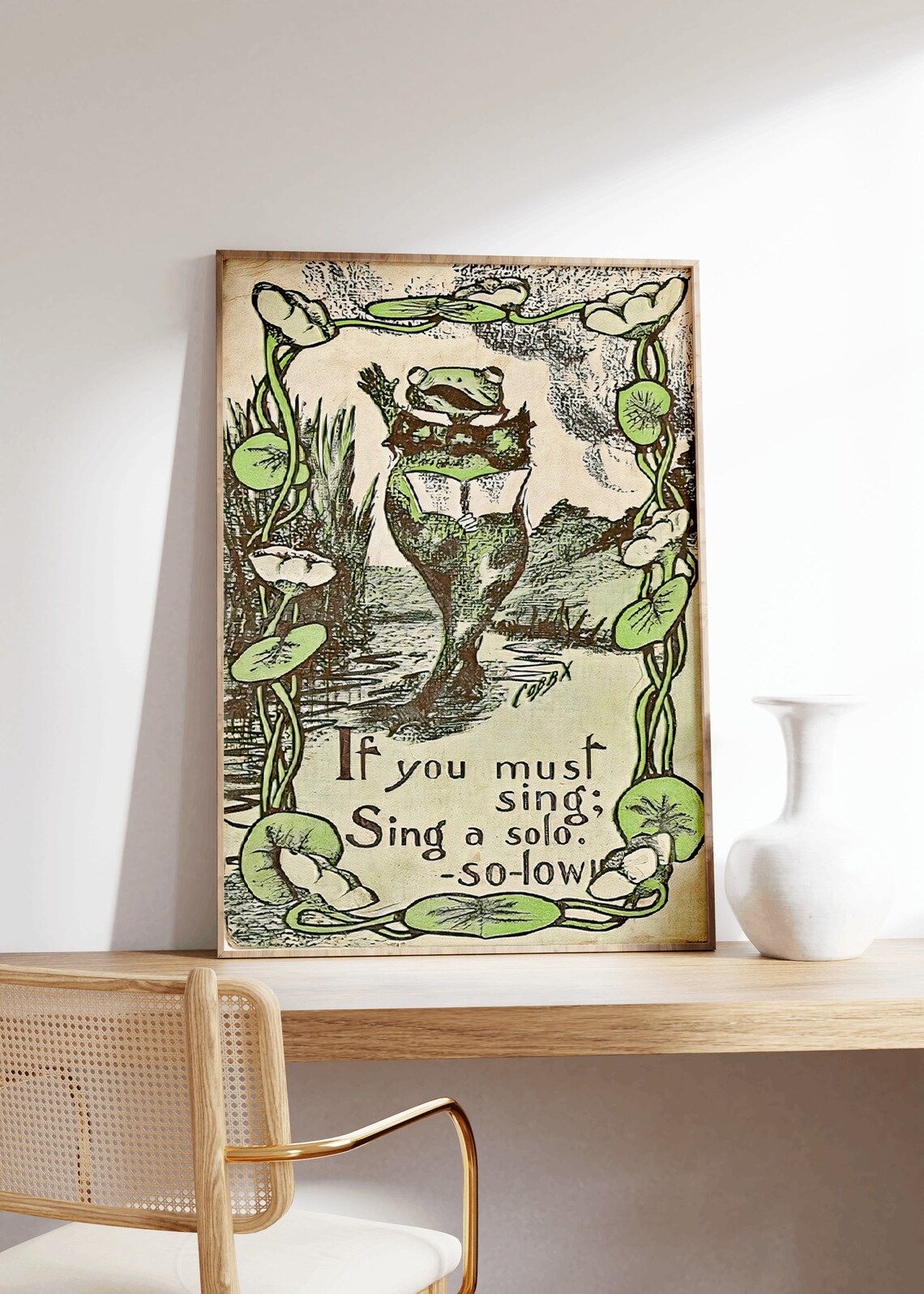 Funny Vintage Frog Singing a Solo in a Lily Pond Retro Poster - Image 3