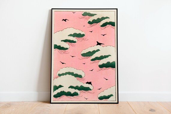 Pink Sky Illustration Vintage Poster Abstract Pattern Japanese Woodblock Vintage Print Colorful Wall Art Large Art Japanese Poster