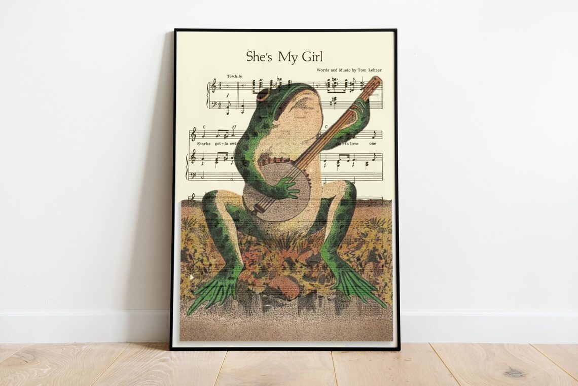 She's My Girl Frog Playing Banjo Vintage Sheet Music Art Poster