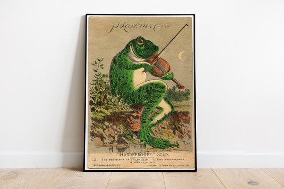 Frog Playing Violin In Moonlight, Vintage Poster