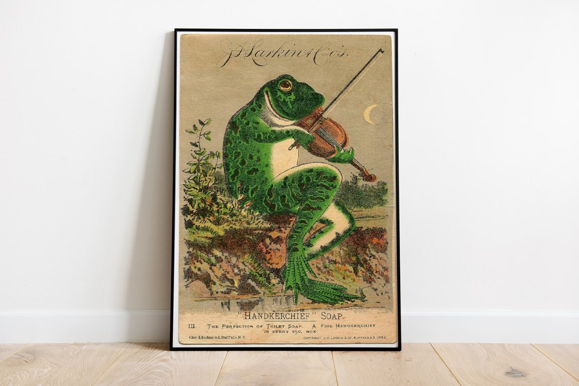 Frog Playing Violin In Moonlight, Vintage Poster