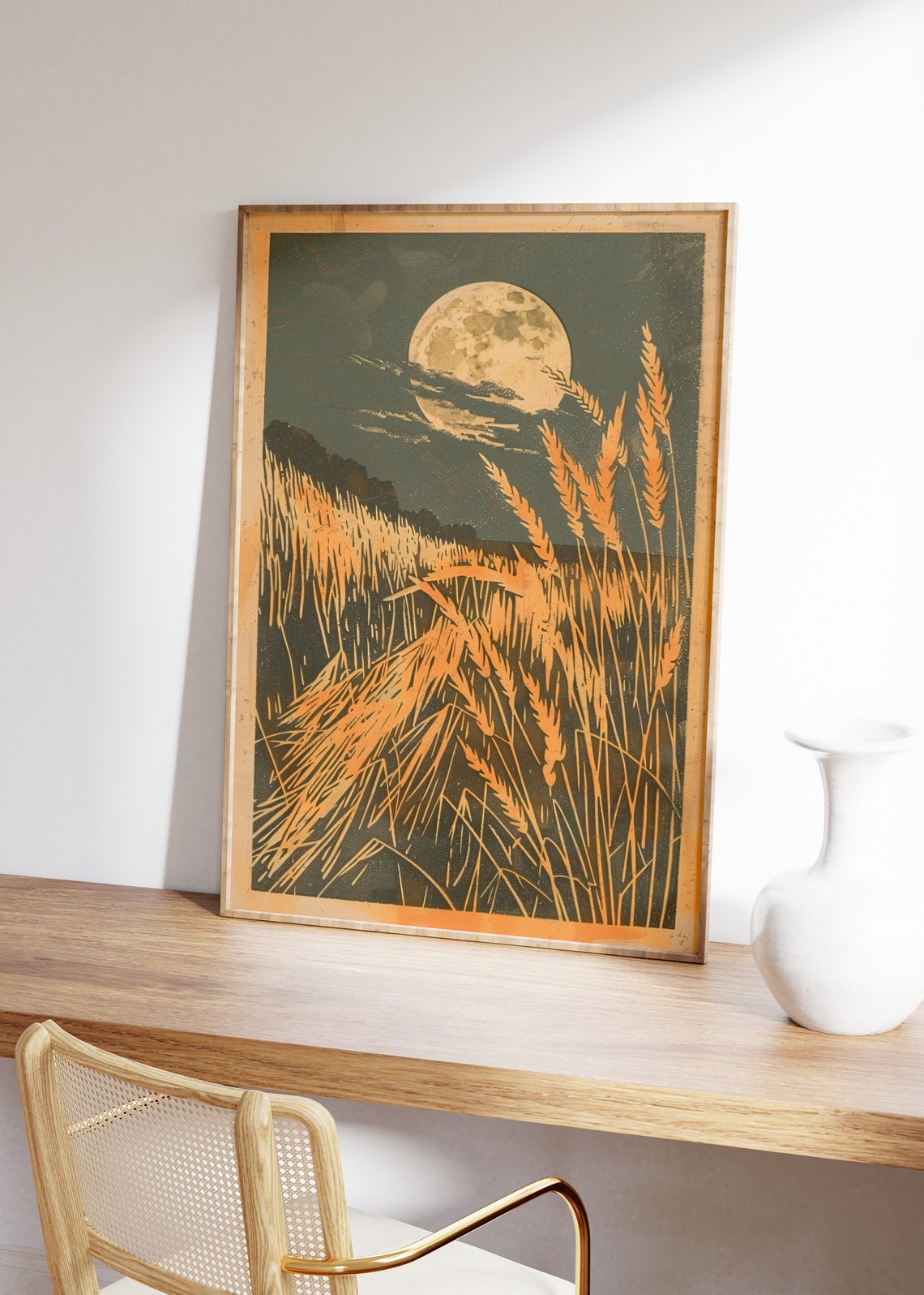 Vintage Wheat Field at Night, Moon Harvest Poster - Image 4