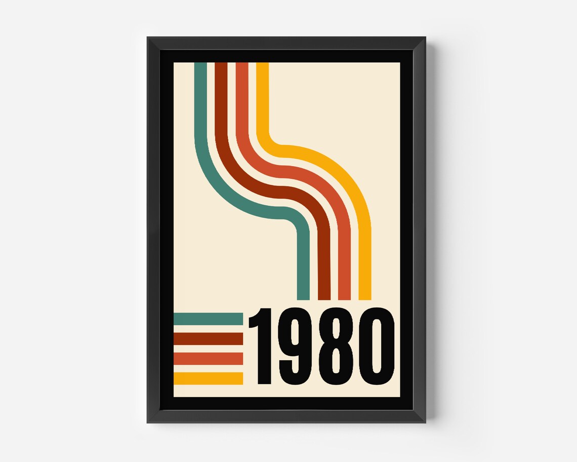 Personalized Retro Year Number With Groovy Rainbow Lines Wall Art - Image 4