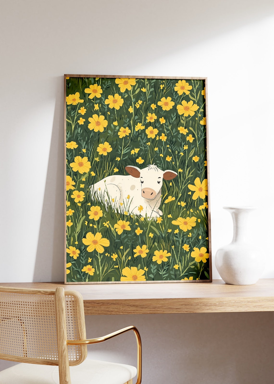 Cute Cow In The Field, Vintage Art Deco Print - Image 4