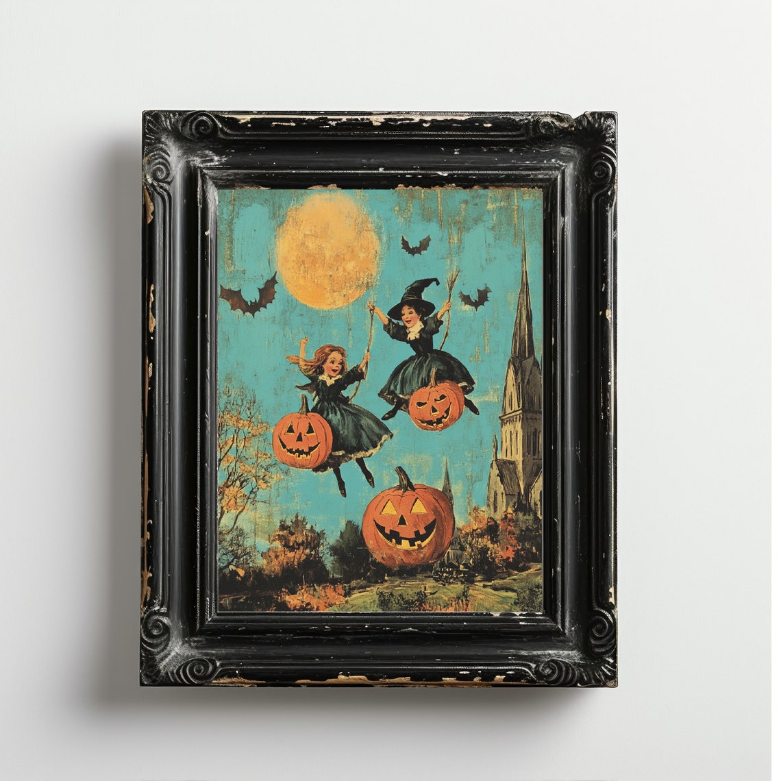 Two Witches Vintage Halloween Wall Art Print - Image 3