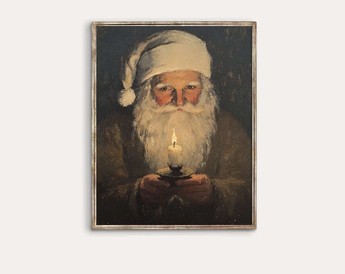 Vintage Santa Claus Holding a Candle Art Print - Image 3