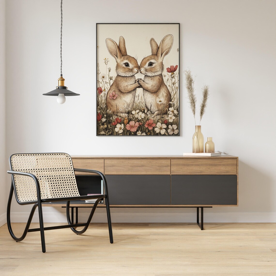 Two Easter Bunnies, Vintage Botanical Easter Print - Image 2
