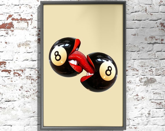 Retro 8 Ball Cherries Kisses Print Modern Kitchen Wall Art Digital Download