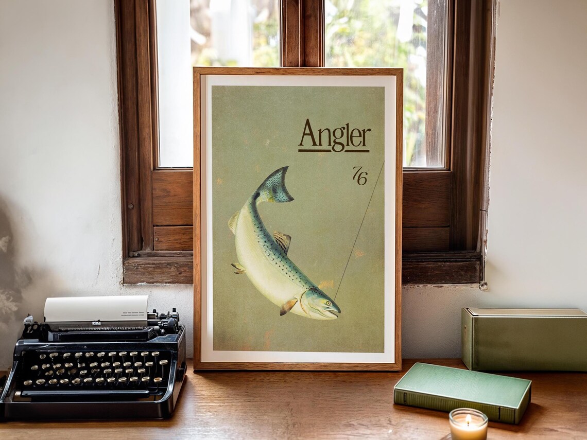 Salmon Fly Fishing Moody Cabin Wall Art Print