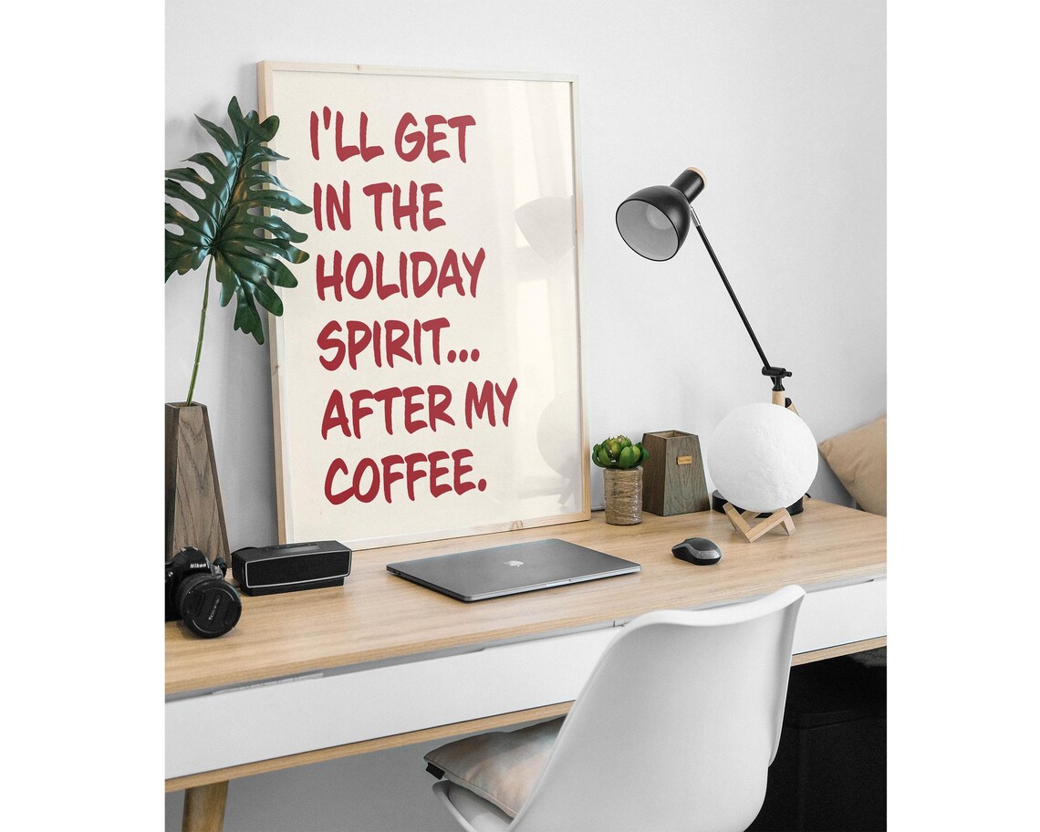 Holiday Spirit After My Coffee Funny Red Christmas Coffee Quote Poster - Image 3