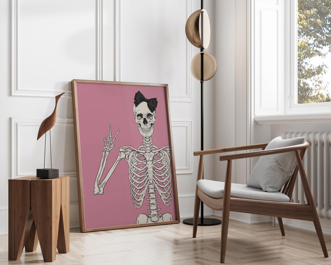 Halloween Coquette Skeleton Peace Sign Poster - Image 3