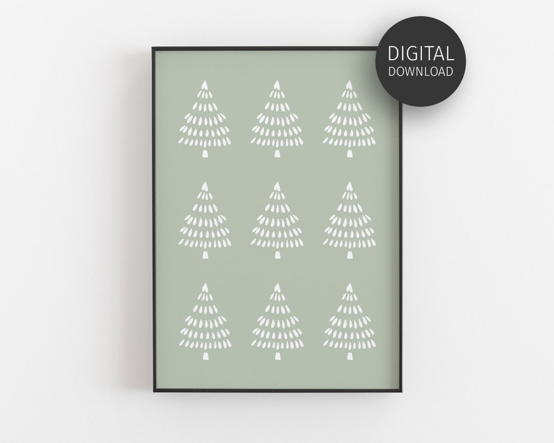 Sage Green Christmas Tree Pattern Minimalist Nordic Holiday Poster