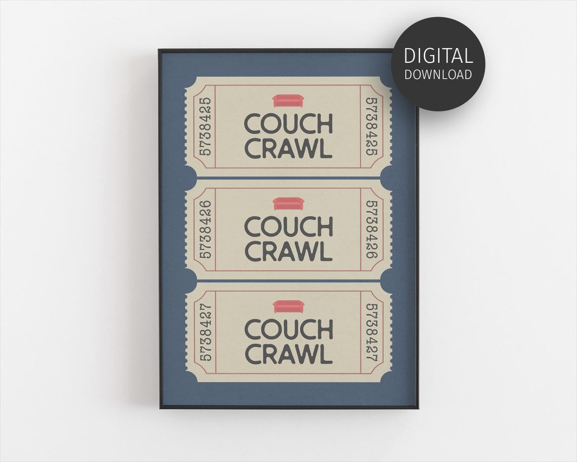 Couch Crawl Vintage Ticket Trio Navy Blue Living Room Wall Art