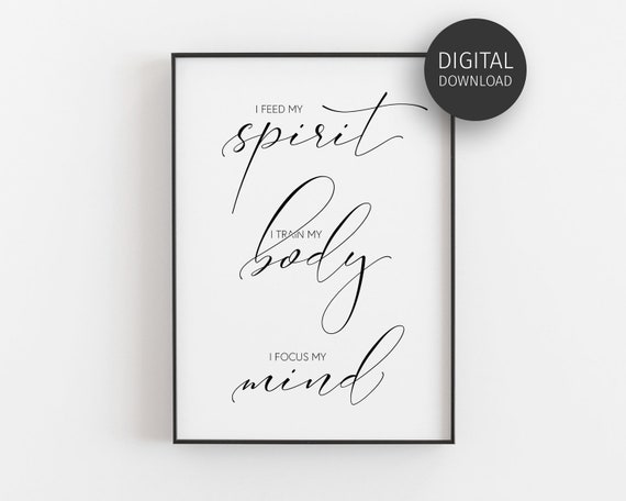 Spirit Body Mind Inspirational Poster Print Zen Decor Health And Fitness Print Wall Art Calligraphy Minimalist