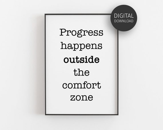 Gym Wall Art Prints Fitness Progress Happens Outside The Comfort Zone Motivational Quote Art Minimalist Poster