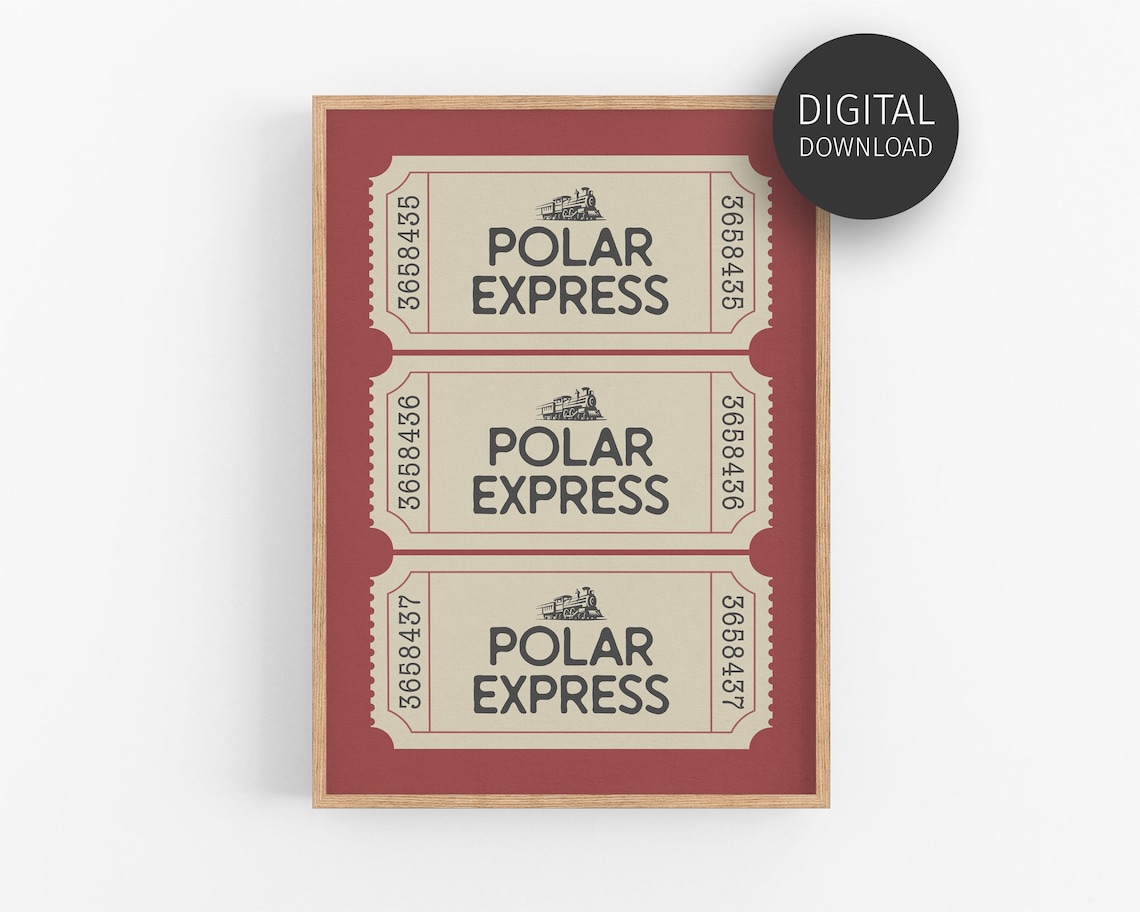 Retro Christmas Polar Express Ticket Travel Poster