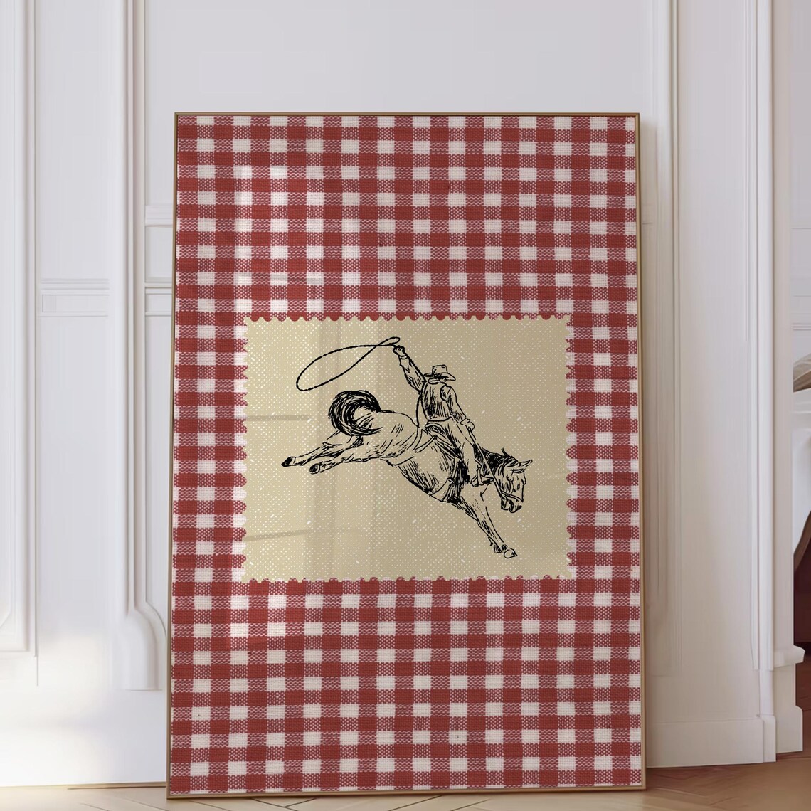 Vintage Gingham Rodeo Print, Western Bedroom Wall Art