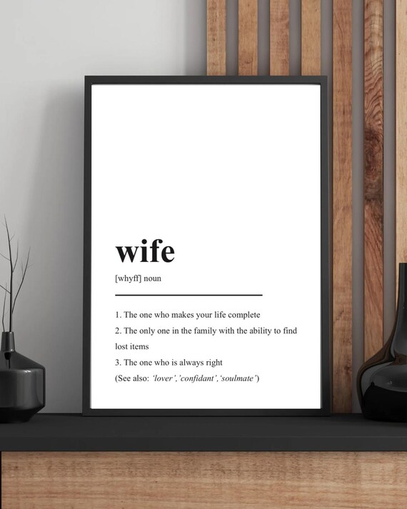 Wife Definition Noun Funny Romantic Minimalist Typography Poster