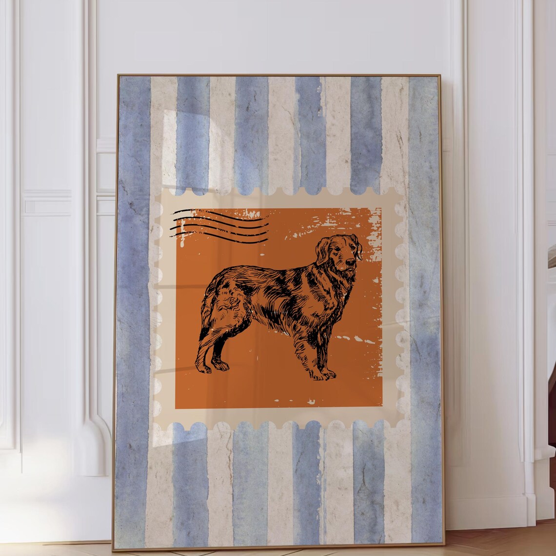 Vintage Golden Retriever Postage Stamp Retro Rustic Dog Poster