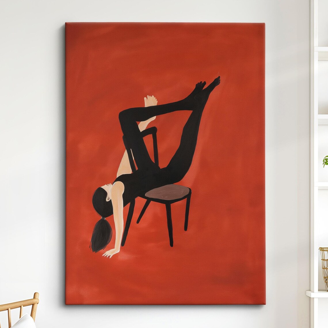 Woman Yoga Pose Chair Minimalist Burnt Orange Modern Figure Dance Art Poster