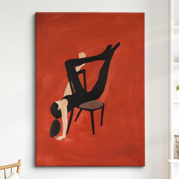 Woman Yoga Pose Chair Minimalist Burnt Orange Modern Figure Dance Art Poster