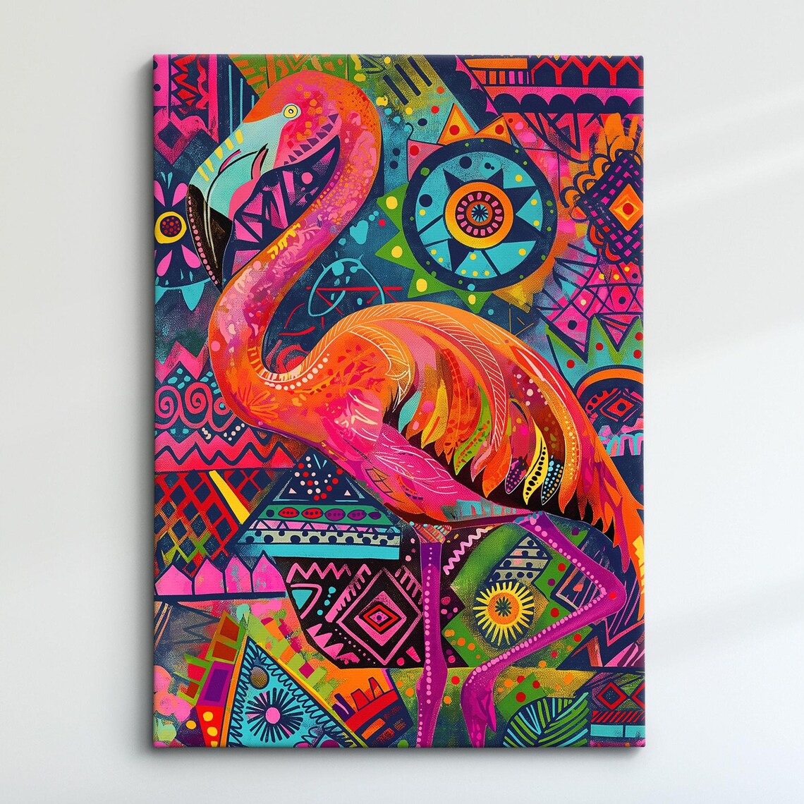 Pink Flamingo Pop Art Tribal Pattern Bright Tropical Bird Wall Poster
