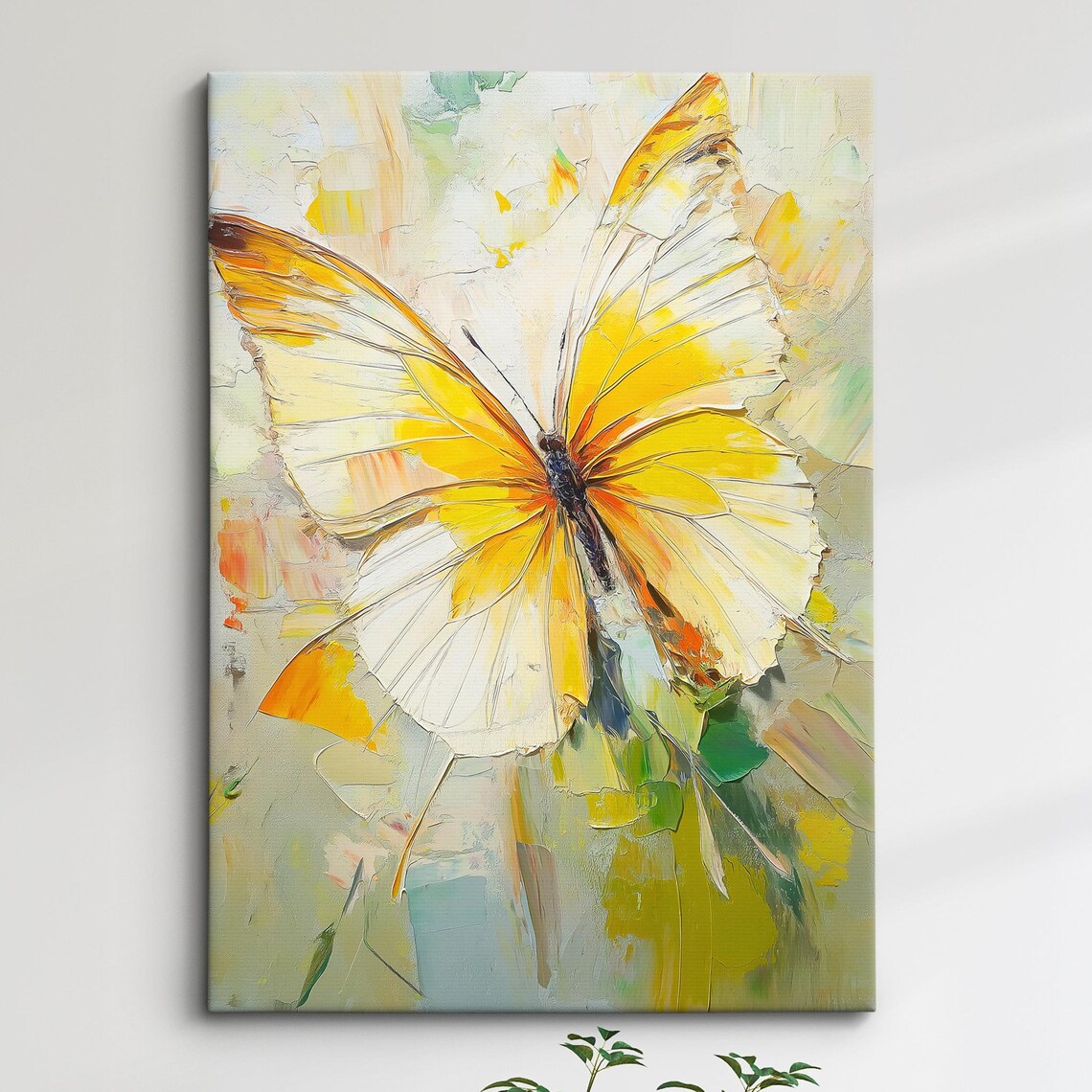 Yellow Butterfly Oil Painting Pastel Abstract Elegant Spring Poster