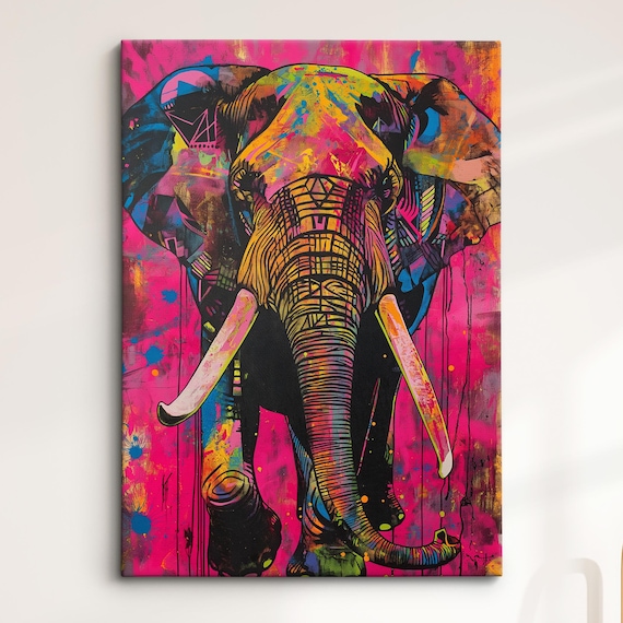 Colorful Elephant Pop Art Hot Pink Graffiti Street Style Wall Poster