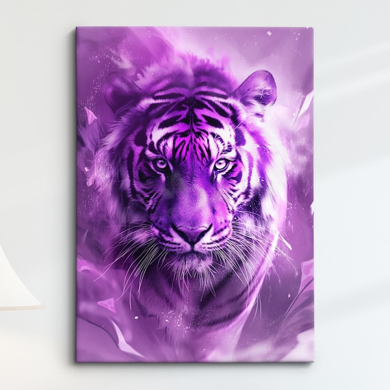 Purple Tiger Portrait Bold Vibrant Wildlife Big Cat Wall Art Print