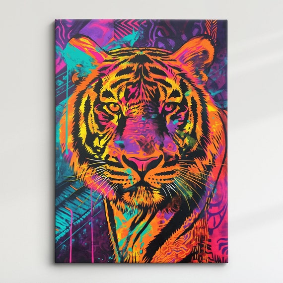 Colorful Tiger Art Vibrant Framed Wall Decor Bold Wildlife Artwork Perfect For Living Room Or Bedroom Gift For Animal Lovers