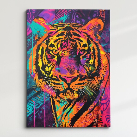 Tiger Neon Psychedelic Face Close Up Vibrant Wild Big Cat Art Poster