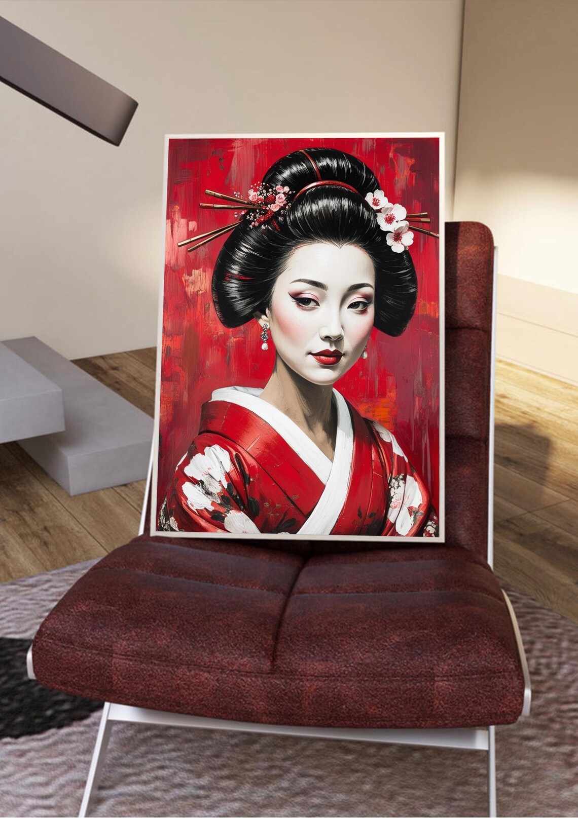 Geisha Women Japanese Kimono Portrait, Art Print - Image 4