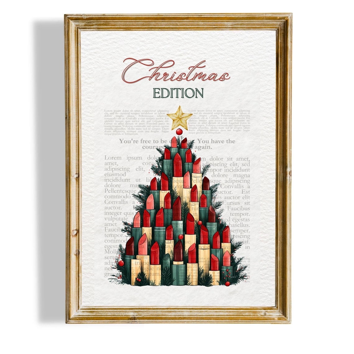 Christmas Edition Red Lipstick Tree Newspaper Style Girly Art Poster