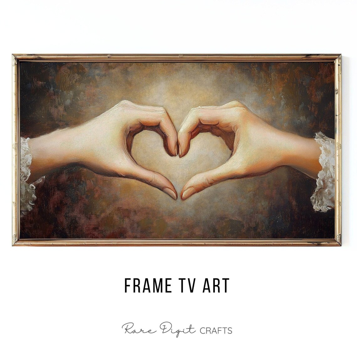 Two Hands Heart Gesture Vintage Oil Painting Love Symbol Poster