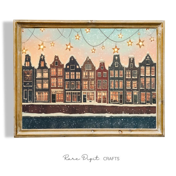 Winter Amsterdam Houses Print Cute Snowy Houses Artwork Winter Wall Art Snowy Amsterdam Poster Dutch Houses Wall Art