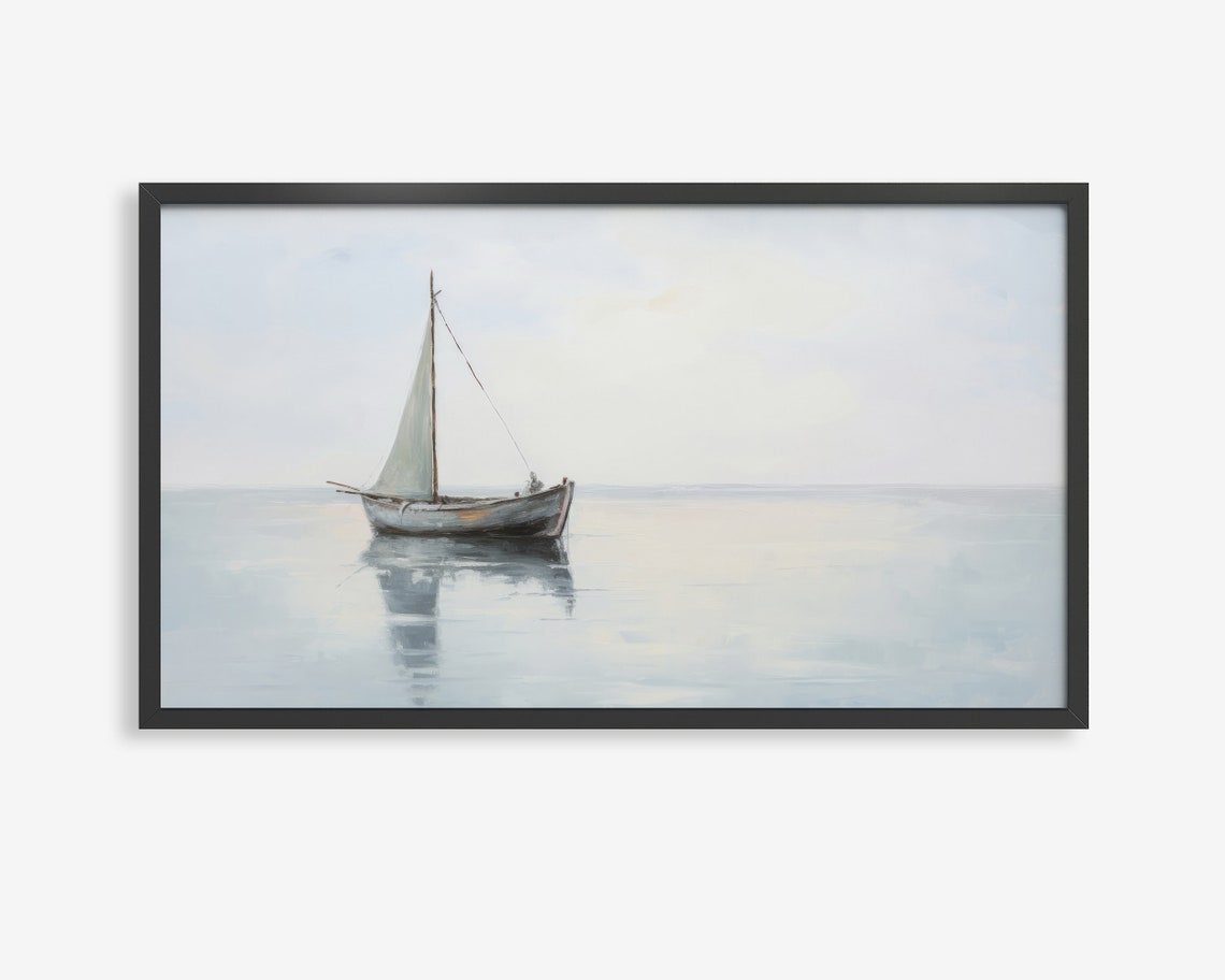 Lone Sailboat Calm Sea Minimalist Seascape Frame TV Art Poster