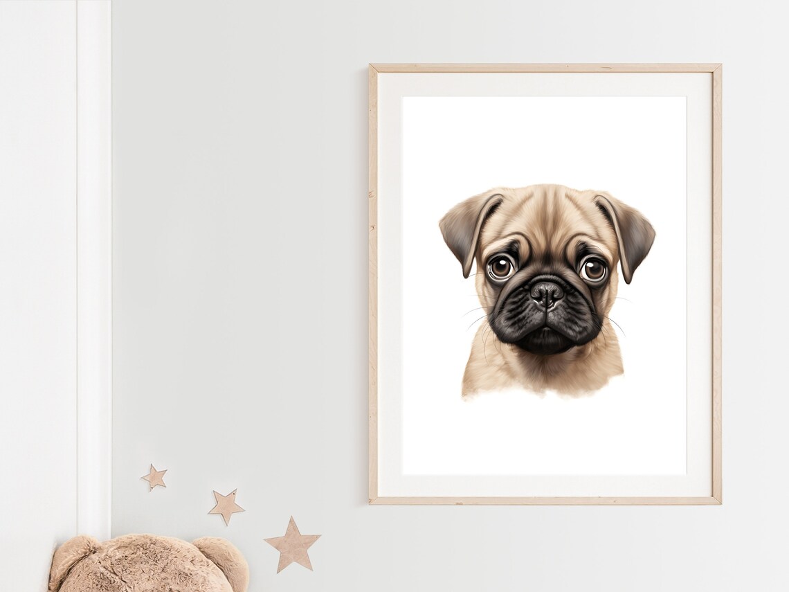Adorable Pug Puppy Watercolor Portrait Cute Dog Nursery Poster - Image 2