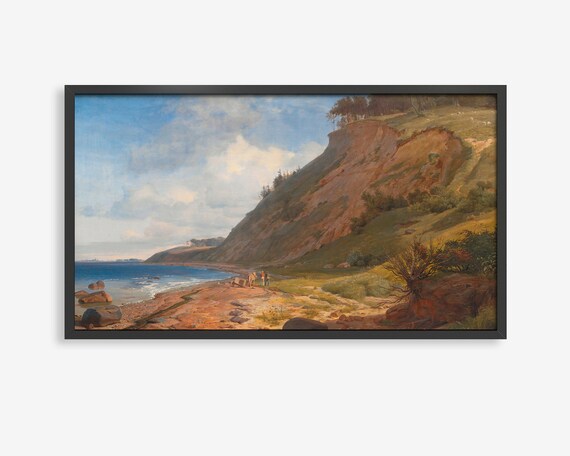 Coastal Cliffs Painting Watercolor Poster Beach Shore Classic Art