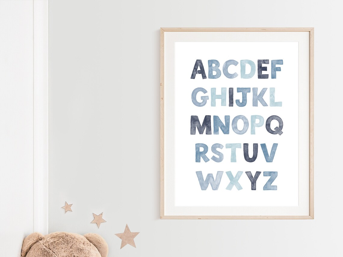 Blue Watercolor Alphabet Letters A to Z Nursery Learning Poster - Image 2