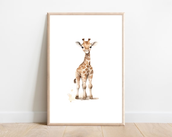 Baby Giraffe Watercolor Poster for Safari Nursery Wall Decor