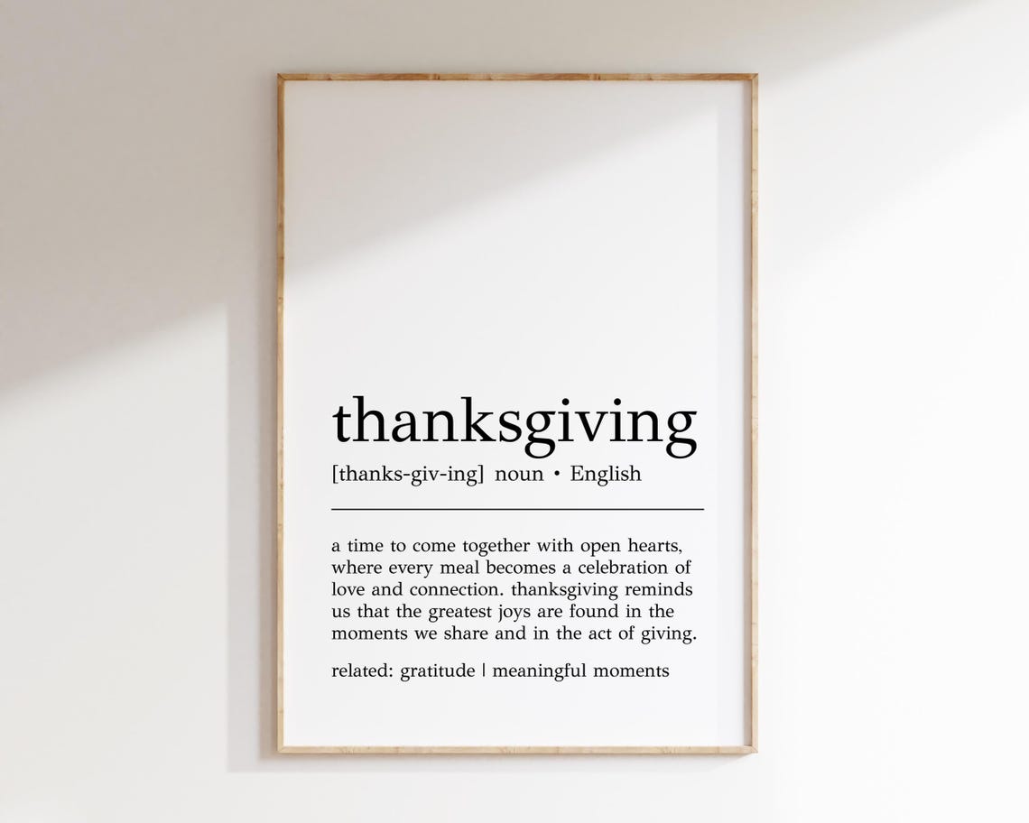 Thanksgiving Definition Minimalist Dictionary Style Home Decor Poster