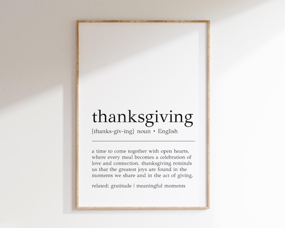 Thanksgiving Definition Minimalist Dictionary Style Home Decor Poster