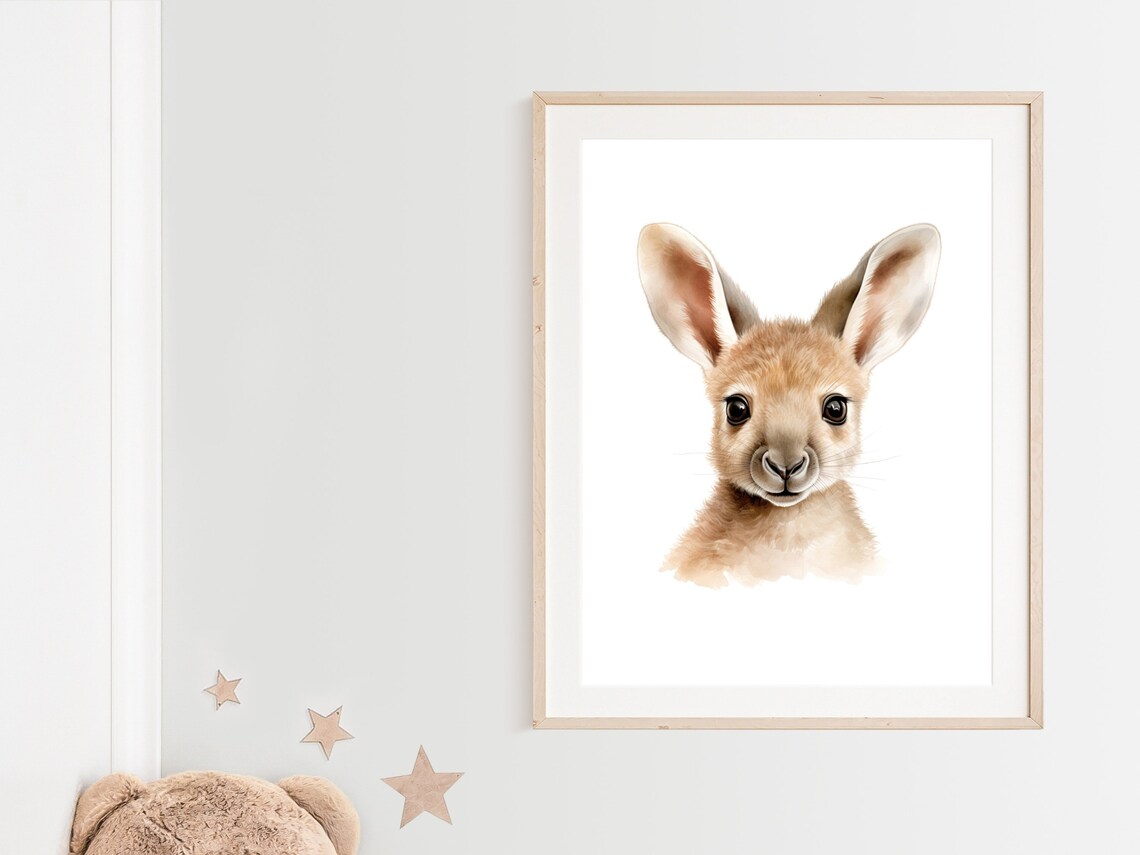 Baby Kangaroo Joey Watercolor Portrait Cute Nursery Animal Poster - Image 2