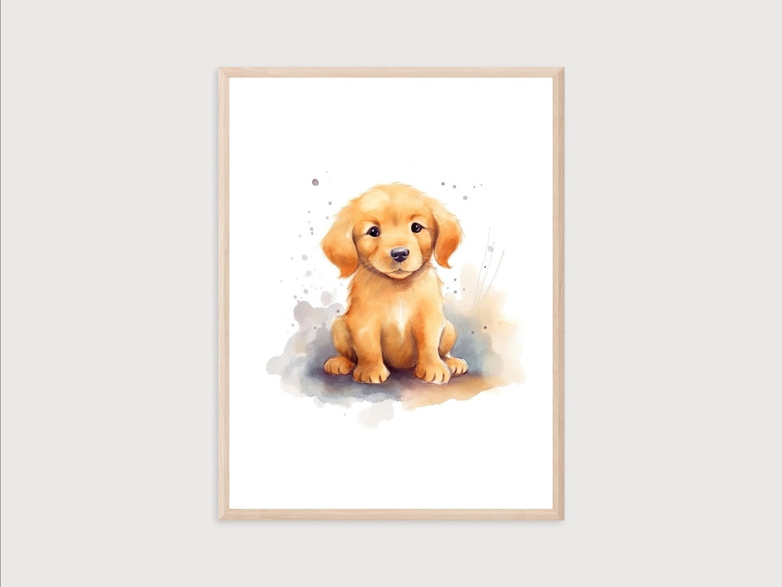Golden Retriever Puppy Watercolor Poster, Nursery Wall Decor