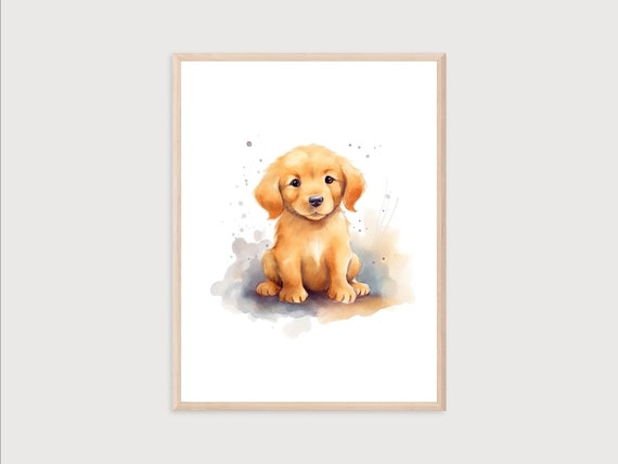 Baby Golden Retriever Print Watercolor Golden Retriever Golden Retriever Wall Art Golden Retriever Art Nursery Wall Decor