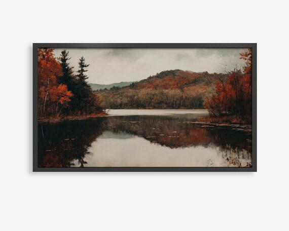 Autumn Lake Fall Foliage Reflection Frame TV Digital Art Poster
