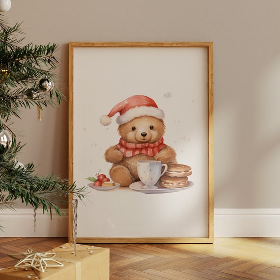 Teddy Bear Nursery Christmas Print Print Christmas Teddy Bear Art Nursery Christmas Wall Decor Christmas Nursery Print Art