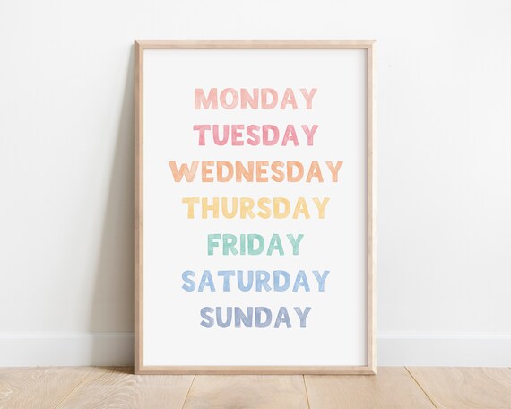 Pastel Rainbow Days Of The Week Educational Kids Classroom Poster